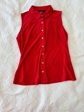 Tommy Hilfiger Sleeveless Button-Down Polo Top - Red